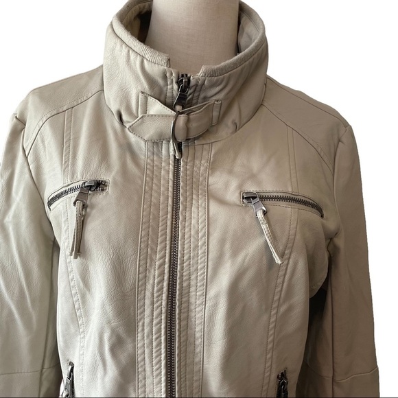 Tattoo cream colored man made vegan leather polyurethane motorcycle jacket - Picture 2 of 11